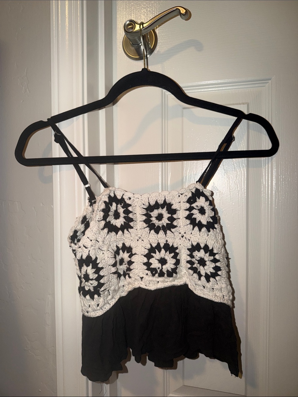 Black & White Crochet-Front Spaghetti Strap Camisole